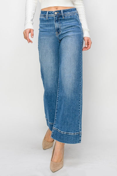 high rise wide leg crop jean // medium wash