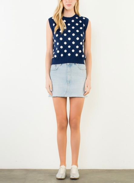 THML polka dot sleeveless sweater / navy