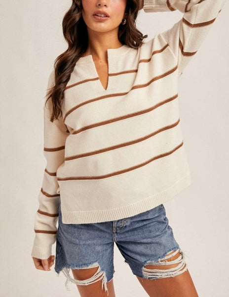 Kira stripe sweater / cream & mocha