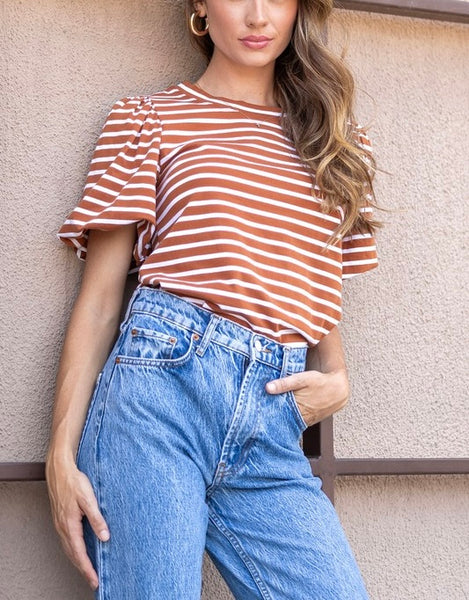 puff sleeve stripe top // spice