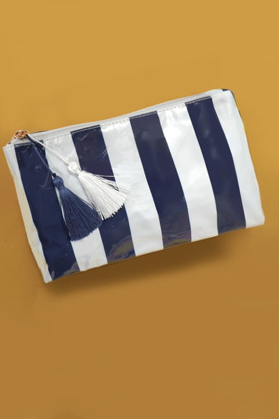 vinyl stripe cosmetic pouch / multi colors available