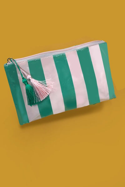 vinyl stripe cosmetic pouch / multi colors available