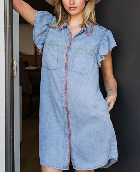 Annie flutter sleeve denim dress