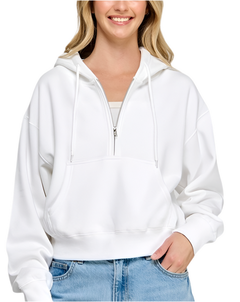 essential 1/2 zip hoodie / white