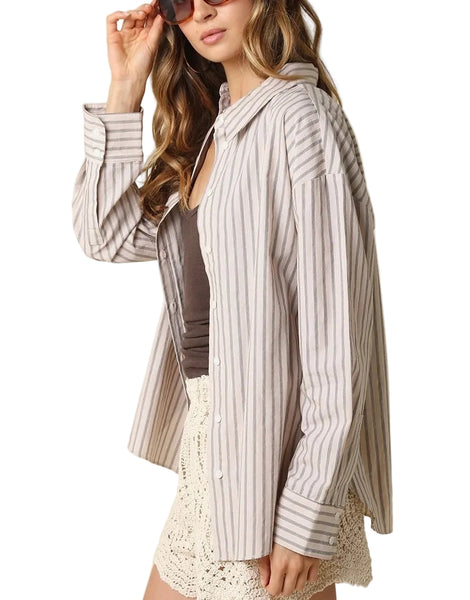 Jordan Stripe Oversized Button Up Shirt / Sand & Black