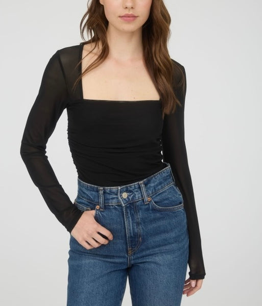 sheer sleeve top / black