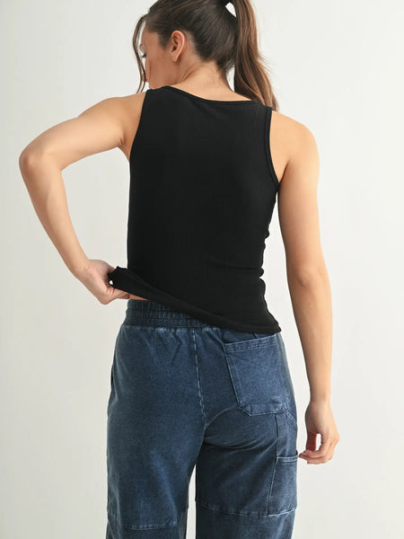Essential Ribbed Tank / Black