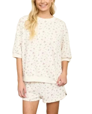 Floral Print Short Set/ Cream