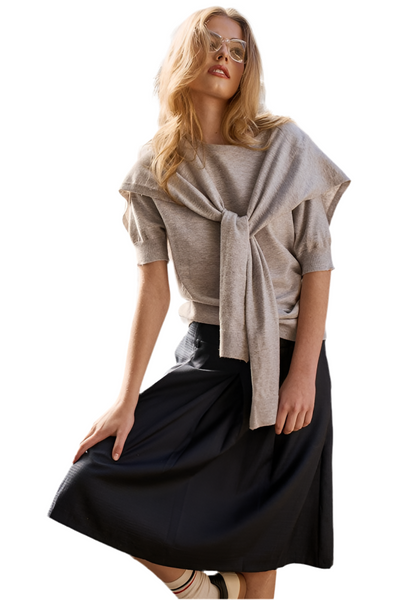 draped shoulder sweater / white melange