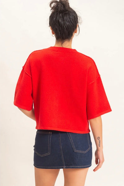 Victoria Short Sleeve Cardigan / Red
