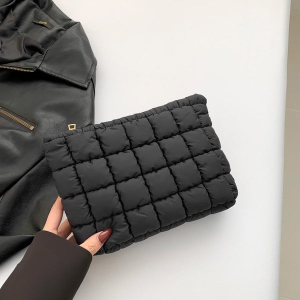 quilted puffy makeup bag / black