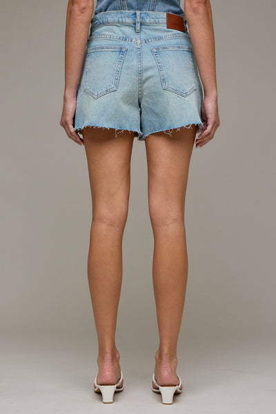 Hidden raw hem a-line short /vintage wash