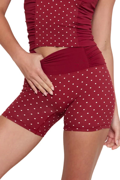 ASTORIA Luxe Balance Ruched Mini Short / Merlot Polka