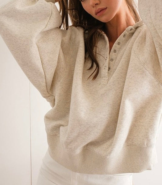 Piper snap collared sweatshirt // heathered grey