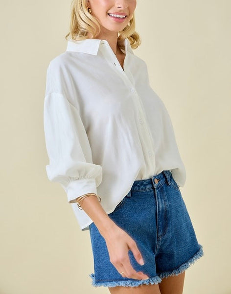 puff sleeve button up top / white (RESTOCK!)