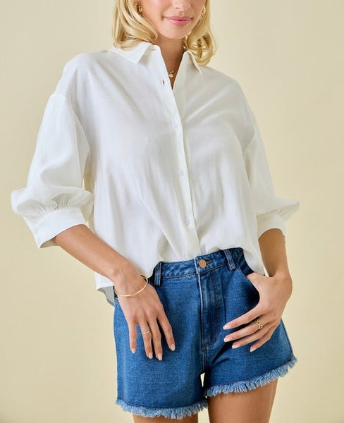 puff sleeve button up top / white (RESTOCK!)