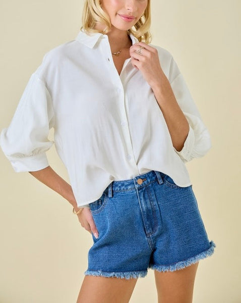 puff sleeve button up top / white (RESTOCK!)