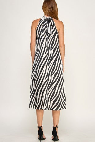 Zebra Satin Midi Dress / Black & White