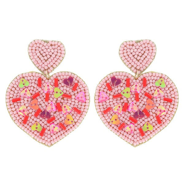 sprinkles beaded heart earring // pink