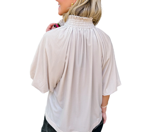THML velvet puff sleeve top / cream