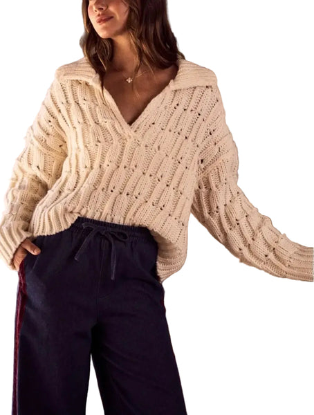 Sammi Collared Cable Sweater / Oatmeal