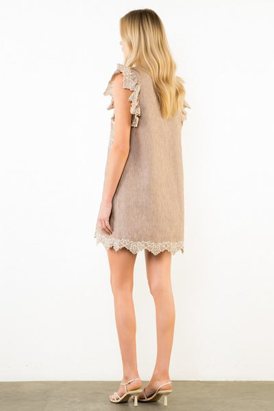 THML flutter sleeve embroidered dress / tan