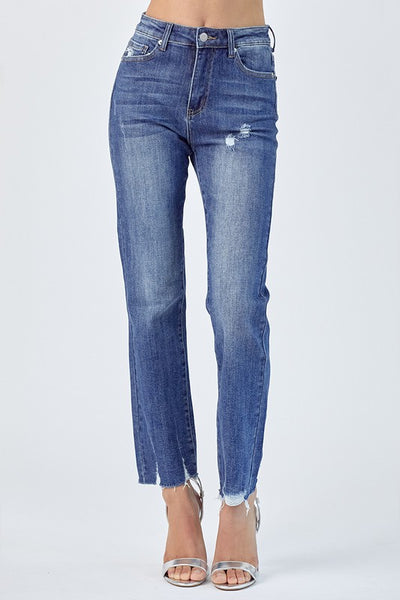 Gracie raw hem straight leg jean // medium wash