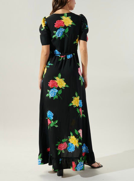floral print high/low maxi dress // black multi