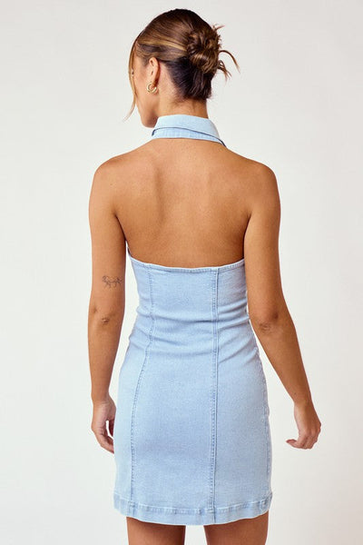 halter denim dress // light wash