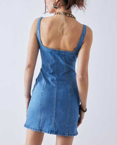 blair sleeveless denim mini dress // medium wash