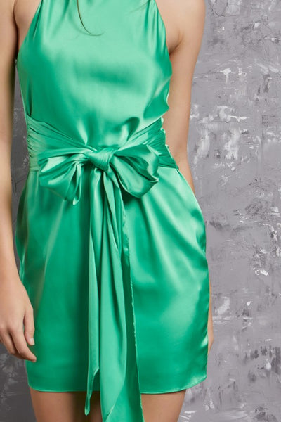 halter neck satin dress // emerald