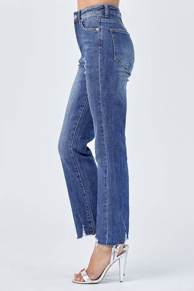 Gracie raw hem straight leg jean // medium wash