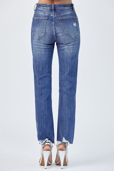 Gracie raw hem straight leg jean // medium wash