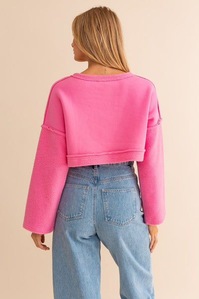 fleece terry cropped pullover // hot pink