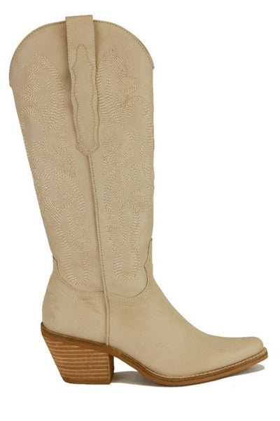 adela western boot - stone suede