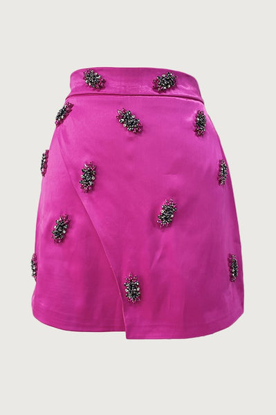 jeweled satin wrap skirt hot pink