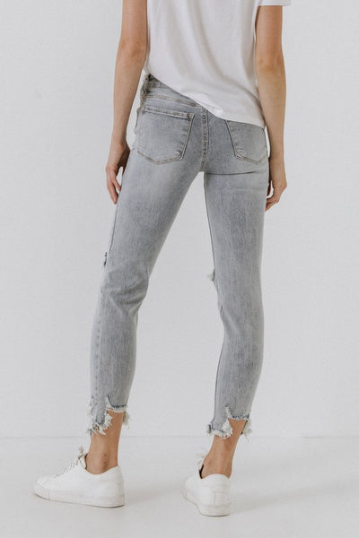 mid rise light wash distressed ankle jean