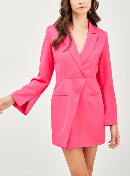 hot pink blazer dress Blazer Dress Hot Pink Suit Dress Ninette Mini Dress V Neck Tulip Hem Blazer Dress In Pink