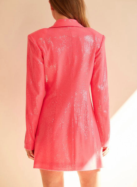 sequin blazer dress -  neon pink