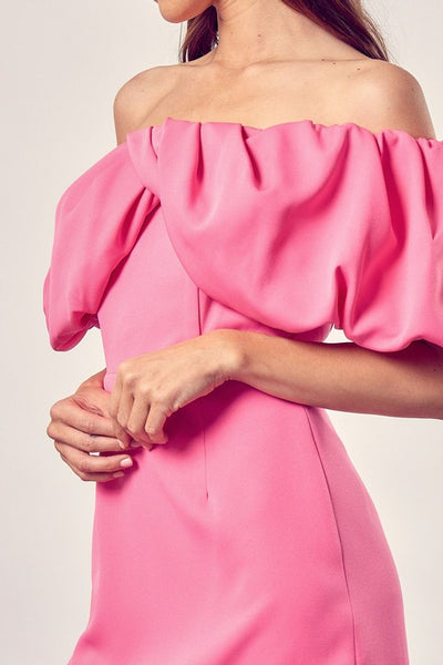 puff sleeve off shoulder dress - doll pink