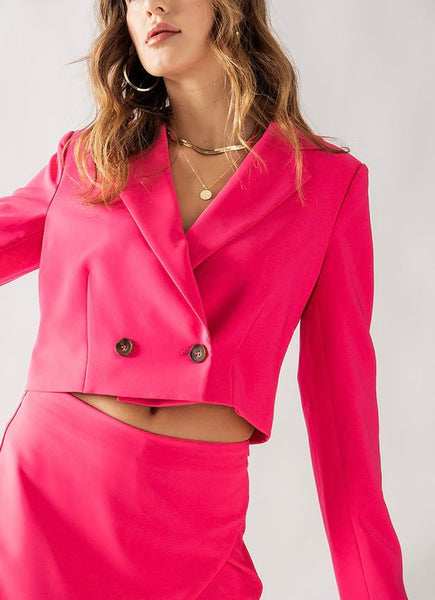 double breasted blazer & skort set - hot pink