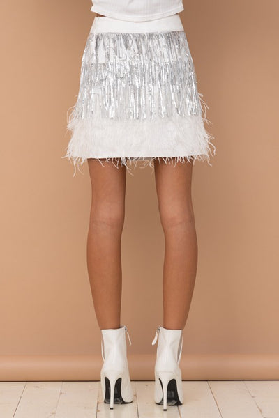 Friday night lights feather & sequin mini skirt - white