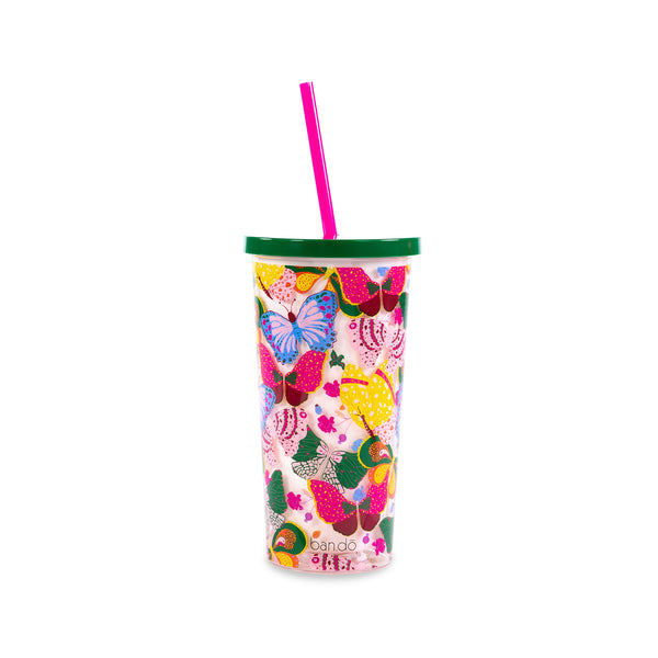 ban.do sip sip tumbler with straw - berry butterfly white