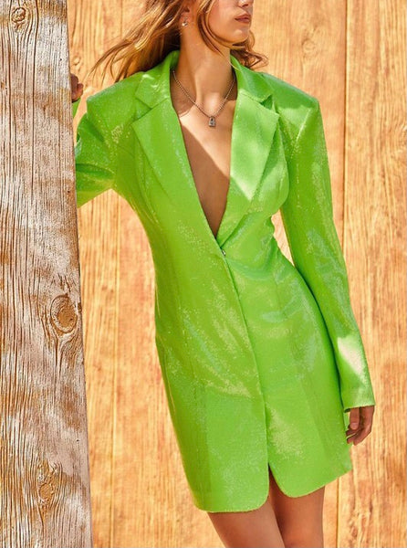 sequin blazer dress - neon green