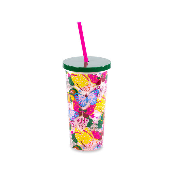 ban.do sip sip tumbler with straw - berry butterfly white