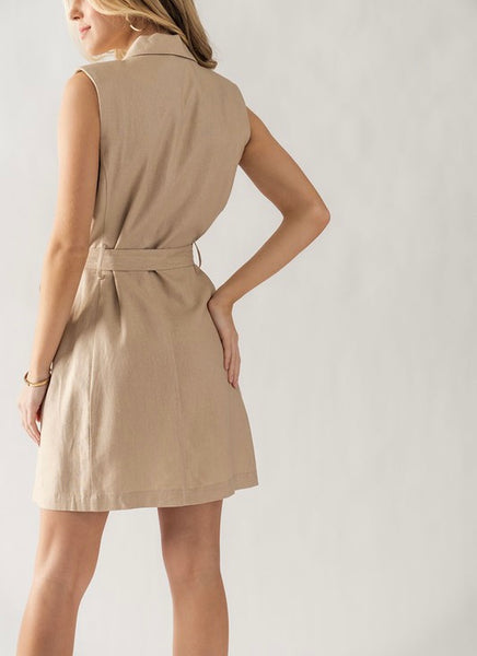 sleeveless linen trench coat dress - khaki