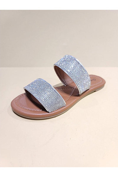rhinestone slide sandal silver