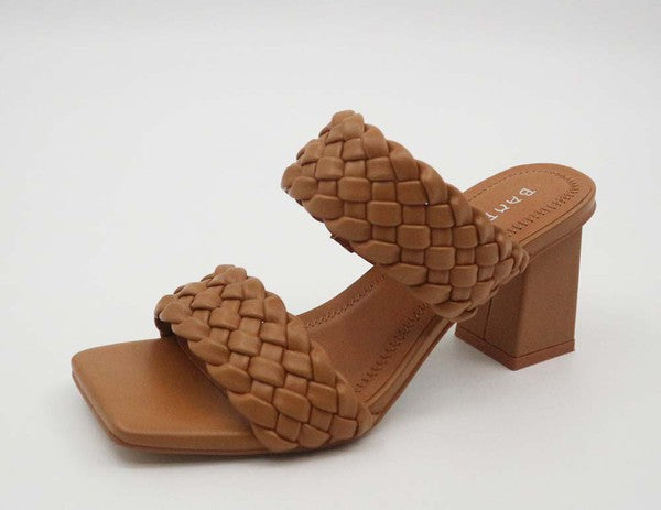 braided sandal with block heel camel
