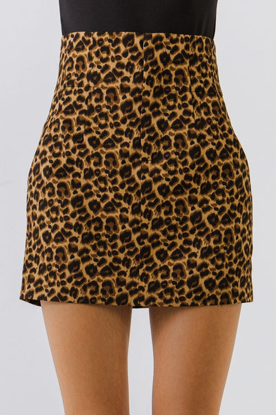 leopard print high waist mini skirt