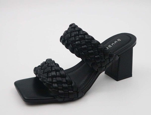 braided sandal with block heel black